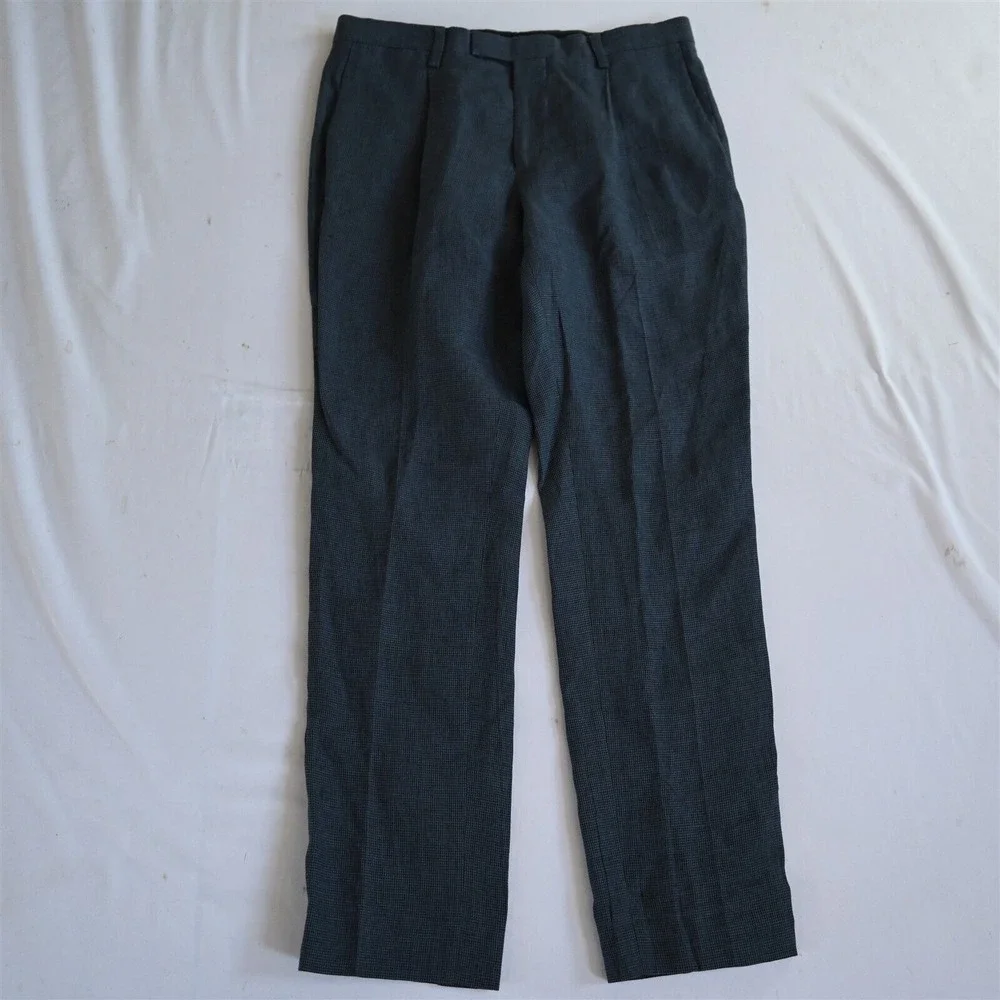 Banana Republic 30x30‎ Blue Houndstooth 100% Linen 582075 Slim Mens Dress Pants